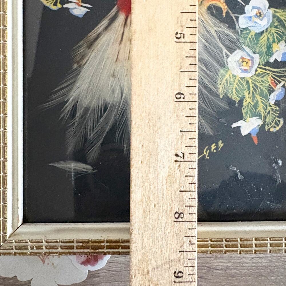 VTG 1940's Feather Bird Paintings Signed Glen F. Bastion American Folk Art Set 3 - Picture 6 of 7